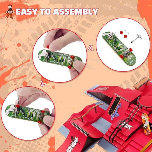 MOMSIV Finger Skateboard Ramp Set, Mini Finger Skateboard Park Ramp Kit 5+4 Fingerboard Half Pipe Ultimate Parks Training Props Accessories, Skateboard Toys Set Christmas Birthday Gift for Kids Adult