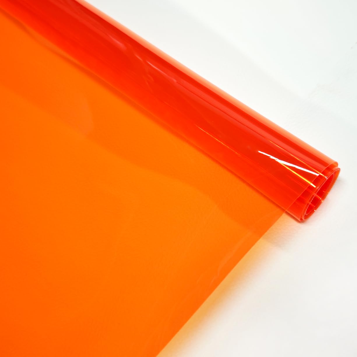KELUBATU Transparent PVC Vinyl 30 x 120 cm, Clear Jelly Vinyl Roll 0.5 mm Tinted Color See-Through Waterproof Faux Leather Fabric for Sewing DIY Crafts Bags Fashion Accessories, Orange