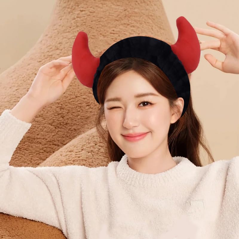 Guqqeuc Devil Horns Headband for Washing Face Halloween Makeup Hair Band for Women Black Makeup Headband Shower Head Band for Make Up Halloween Costume Accessries for Women - Image 3