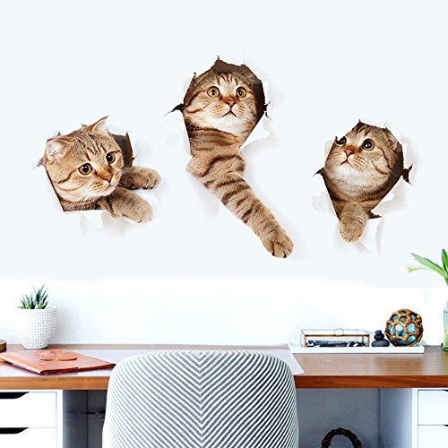 12 adhesivos removibles 3D de gatos para pared miniatura 6