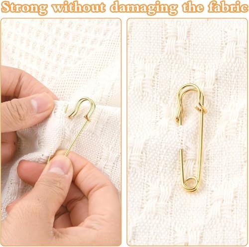 Image of 12 Pcs Large Safety Pins, 2 Inch Heavy Duty, Gold, Stainless Steel, Blanket & Clothes Pins