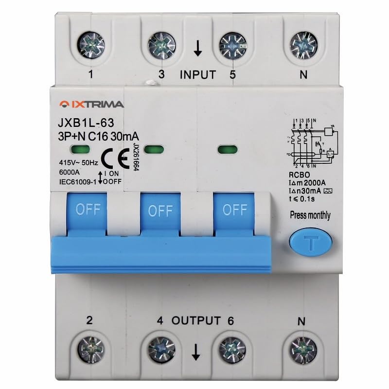 Interruttore Magnetotermico Differenziale 3P+N 16A 30mA 380V-6KA CLASSE A 30mA per Guida DIN - 4 Moduli DIN - Protezione Circuiti e Sicurezza Impianti
