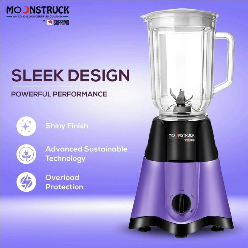 Image of Moonstruck By Suprimo Star Purple Powerful 750 Watt 3 Jar Mixer Grinder Blender With 1100 Watt Dry Iron Mixie For kitchen 2 Years Warranty (Purple)