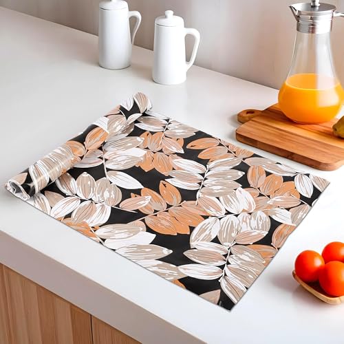 Image of Kuber Industries 5 Meters Waterproof & Durable Kitchen Mats for Shelf Liner Roll | Wipeable Fridge Sheets for Shelves Cabinet Drawer | Leaf - Grey & Beige