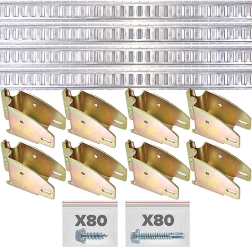 US Cargo Control E Track Shelf Bracket Kit - (4) 5' Etrack Rails, (8) Wood Beam Sockets for 2x4 and 2x6, (80) 14 1-1/2