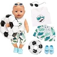 5-teilige Babypuppen Kleidung für 14-16 Zoll große Puppen, Babypuppen Badeanzug Outfit, Badeanzug + Badehose + Schwimmring + Brille + Hausschuhe, Schwimm Puppenkleidung 43 cm, Geschenk für Kinder