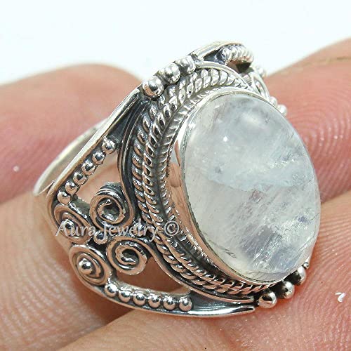 Solid 925 Sterling Silver Rings For Women & Girls, Sterling Silver Rainbow Moonstone Ring Cocktail Mothers Day Gift, Bridesmaid Gift, Handmade Jewelry #TOP1