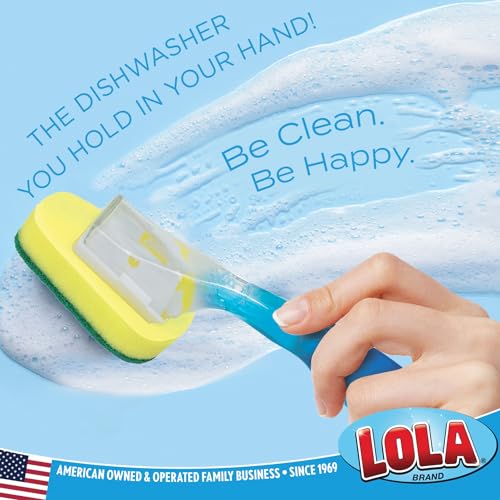 Image of LOLA Soap Dispenser Dish Brush Wand, Absorbent Sponge Scrubber, No Leaking. Clean Dishes, Sinks and Cookware, 1 Brush w /Head