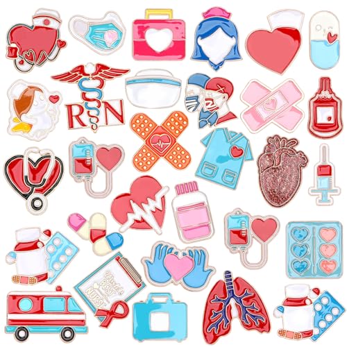 Image of SANNIX 60Pcs Nurse Pins, Medical Enamel Lapel Pins Cartoon Heart Stethoscope Pill Ambulance Brooch Pin Nurse Doctor Backpacks Pin Badge Nurse Day Gifts for Clothes Bags Hats Accessories, 30 Styles