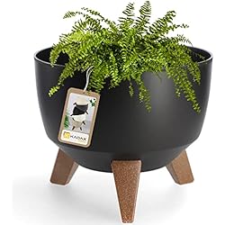 Macetero Negro Mate KADAX Maceta de plástico con tres soportes, cuenco redondo, macetero, macetero, macetero, macetero para balcón, salón (24 cm, negro)