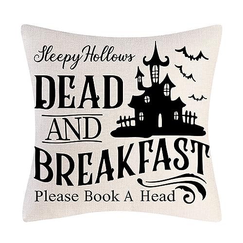 Image of PSDWETS Halloween Decor Throw Pillow Covers Set of 4 Halloween Decorations Hocus Pocus Farmhouse Saying Fall Pillow Covers 18 x 18 Inches for Home Couch