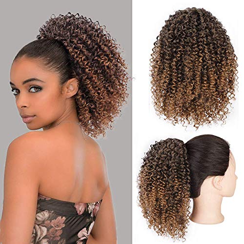 Gx Beauty Afro Curly Ponytail Hair Piece for African American Black Women Ponytail Extension Afro Drawstring Curly Ponytail for Women (T30#)