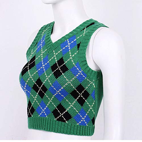 Women's Y2K Argyle Plaid Knitted Sweater Vest V Neck 90s E-Girls Preppy England Style Knitwear Tank Tops3
