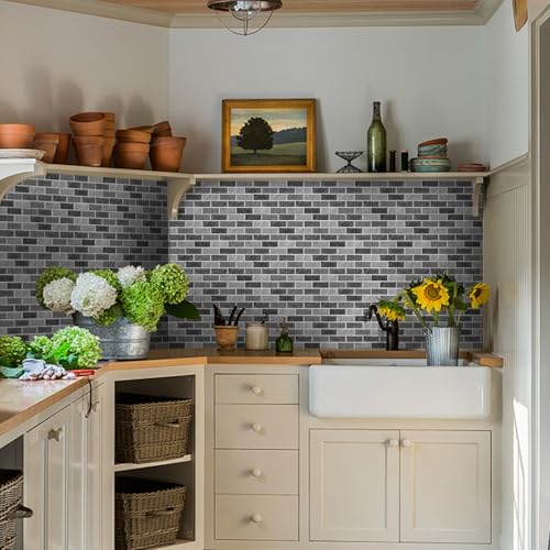 Baldosas Adhesivas Pared Gris Negro Blanca Azulejos Adhesivos Cocina PVC Autoadhesivo Vinilos de Pared Decorativos Azulejos Adhesivos Baño Impermeable Azulejos Adhesivos Extraíble 15x30cm/2pcs