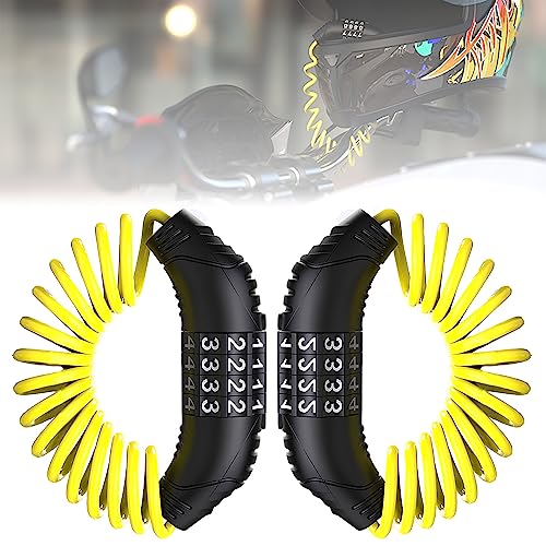 Windance 2pcs Motorcycle Helmet Lock Cable, Anti-Theft Retractable Luggage Lock with 4 Digit Password Combination Security Lock (Yellow 2pcs)