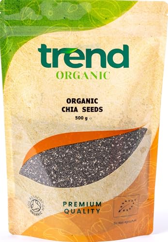 Trend Organic Chia Seeds 500gGood Source of Protein Fibre Healthy Fats and Essential Minerals Ideal for Smoothies Certified Organic Vegan GMO-Free No Additives No Preservatives Raw