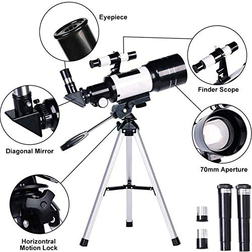 Telescopio refractor astronómico 70mm con trípode y soporte para celular miniatura 3