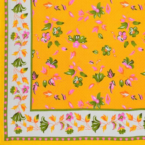 Image of JAIPUR PRINTS 100% Cotton Rajasthani Jaipuri Traditional Floral King Size Double Bedsheet with 2 Pillow Covers - Multicolor, 180-200 tc (A - Yellow, Double)