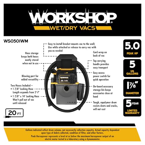 WORKSHOP Wet/Dry Vacs WS0501WM 5-Gallon 5.0 Peak HP Wet Dry Vacuum Cleaner by WORKSHOP Wet/Dry Vacs - Image 3