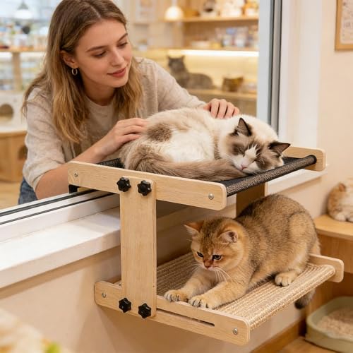 Cama con ventana para gatos de madera: hamaca interior ajustable y cómoda para mascotas 4