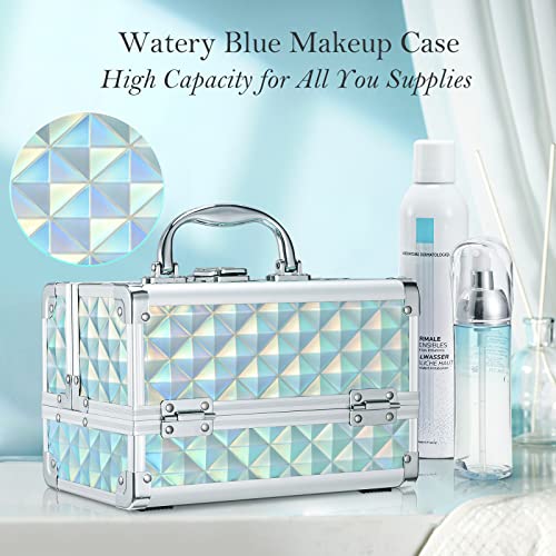 Frenessa Makeup Train Case Portable Cosmetic Box Makeup Case Organizer With Mirror 2 Trays Lockable Makeup Storage Box For Cosmetologist, Makeup Tools, Craft Travel Cosmetology Case Blue #TOP1