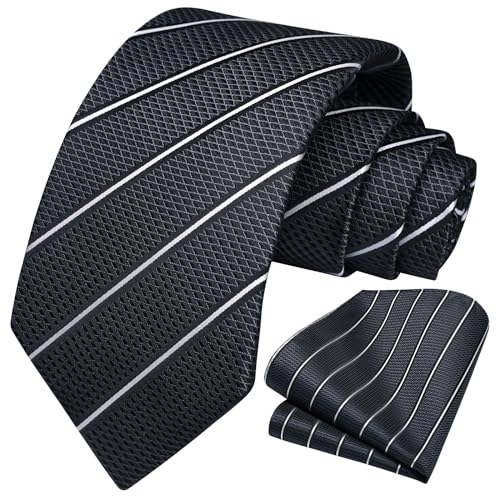 Image of HISDERN Mens Striped Ties Classic Silk Woven Tie and Pocket Square Set Formal Business Necktie Handkerchief for Wedding