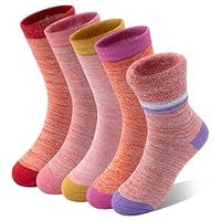 TRAMLE Girls Kids Thick Socks, 5 Pairs Thermal Warm Winter Walking Striped Hiking Girls Socks for Toddler 5-7 Years