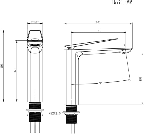 Miniatura 2 de Weirun Grifo de lavabo de latón extra largo para baño, con una sola manija, un agujero, mezclador de tocador, montaje en cubierta, negro mate con