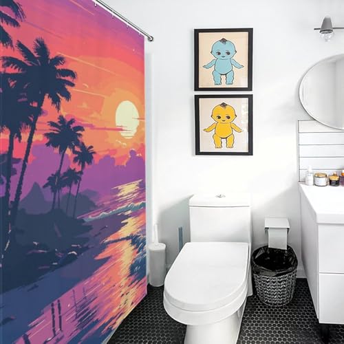 Rideau de douche anti éclaboussures SoCal Sunset pixel art polyester étanche