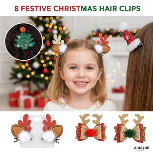 Set de 8 Pinzas Navideñas para Cabello miniatura 6