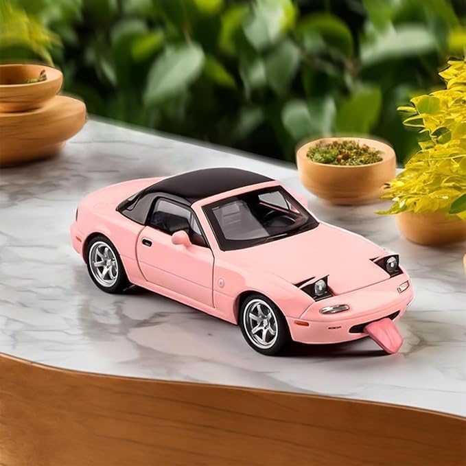 Image of 1:32 Mazda Miata MX-5 Alloy Model Car, Toy Car with Pullback, Removable Top, Blinking Lights, Toy Car with Sound and Bright Lights, Collectible Grade Gift for Kids (1:32 Mazda Miata MX-5 (Pink Color))