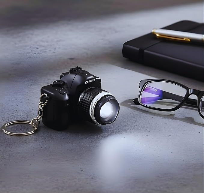 Black Mini Camera LED Blinking Keychain with Push Button Flash Effect-image-29