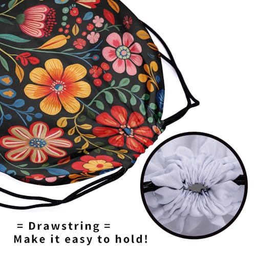 Image of Nerxy Mexican Floral Grip Bag - Colorful Gymnastics Grip Bag Flower Gymnasts Gym Bag Drawstring Gift Bag Gym Storage Pouch for Sports Party Favors
