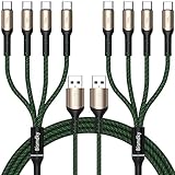 【2パック】Bismdky マルチ USB C 4 in 1充電スプリッターケーブル 急速充電 PD+QC対応 3.1A急速充電 スプリッターケーブル USB A4つのタイプCポ 同時給電可能 ト付き アルミ合金シェルナイロン編み Macbook iPad iPhone 17/16/15シリーズ/Air AirPods Galaxy 等Type-c機種対応その他Android機器 (グリーン)