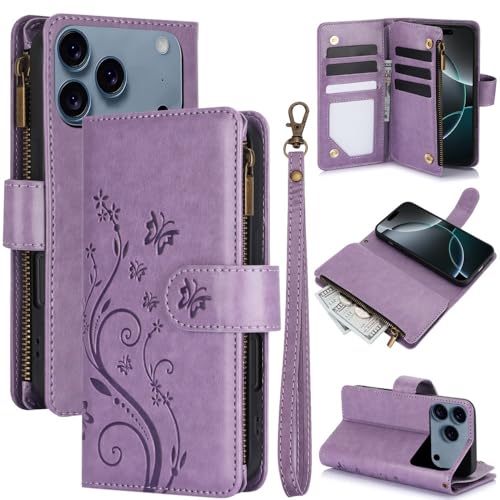 Étui compatible avec iPhone 17 en cuir avec fermeture éclair pour ranger vos cartes