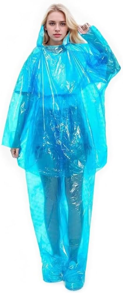 5PCraincoat+5PCpants family pack adult disposable ponchos with hood ideal for outdoor activities in the rain