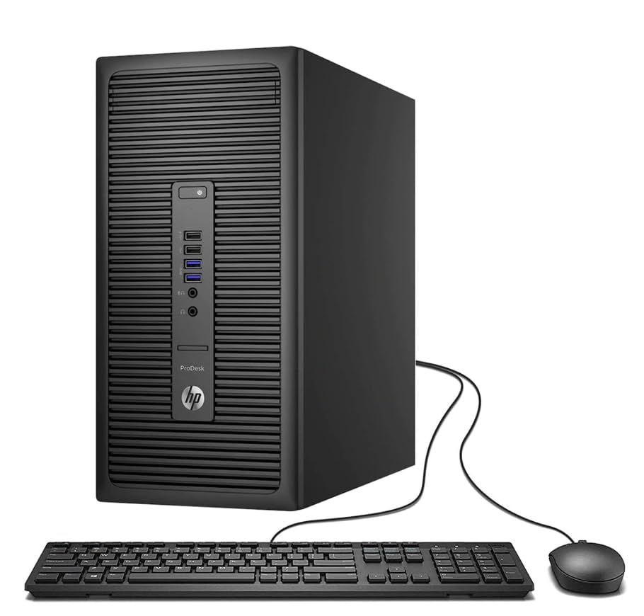 HP ProDesk 600 G2 Mini Tower Desktop Computer, Intel Pentium G4400, 8 GB RAM, 256 GB SSD, WiFi, Bluetooth, US QWERTY Tastatur, Windows 11 Pro (Generalüberholt)