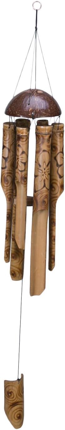 Beachcombers Burnt Flower Bamboo Wind Chime Coconut Top and Burnt Tropical Flower Design Bamboo Pieces Coastal Decor Decoration Brown : Patio, Lawn & Garden