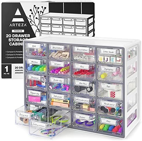 ARTEZA 20 Drawer Organizer and Storage Cabinet – Clear Plastic, Stackable Drawers for Makeup, Crafts, Sewing, Office Supplies, Small Parts & Tools ARTEZA 20 Drawer Organizer and Storage Cabinet – Clear Plastic, Stackable Drawers for Makeup, Crafts, Sewing, Office Supplies, Small Parts & Tools
