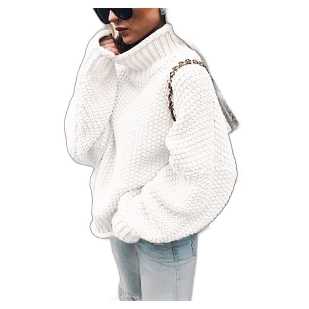 Womens Chunky Turtleneck Sweaters Cable Knit Pullover Sweater with Stylish Rolled Hem Long Sleeve Solid Sweaters