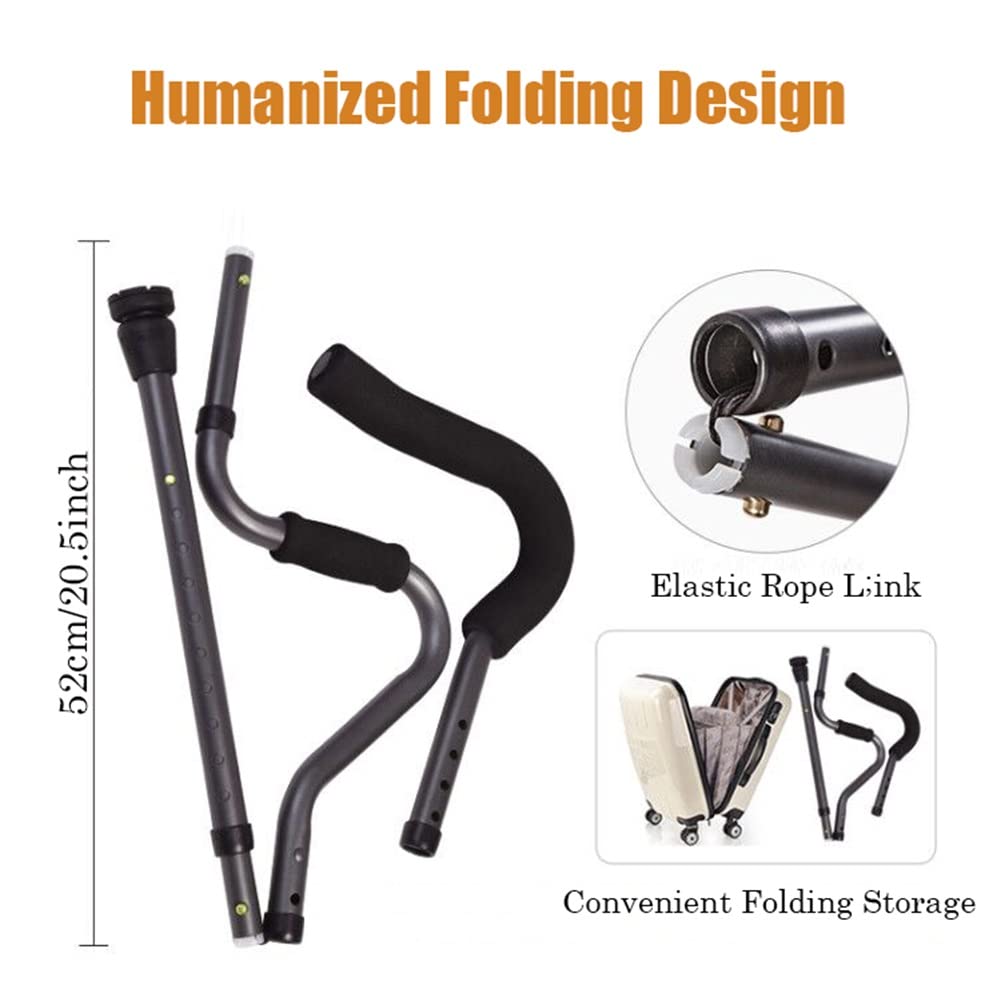 Crutches Stampelle Ortopediche Regolabile per Adulti(x2 unità),Stampelle Ascellari Pieghevole in Alluminio a Forma di S con Impugnatura Ergonomica,Comodo e Sicuro(Altezza Adatta: 150~190cm)