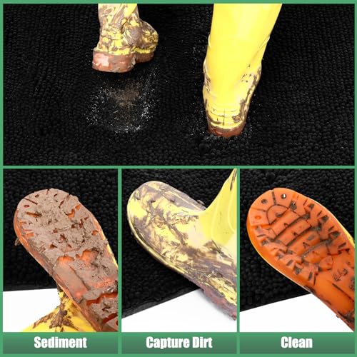 IM HOME Chenille Absorbent Outdoor Doormat 72" x 48", Washable Muddy Door Mats for Dog Non Slip Indoor Doormats Dog Mat for Muddy Paw Front Inside Doormats for Entryway Black