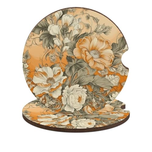Portavasos para carro en madera con diseño flores 2.6 pulgadas miniatura 1