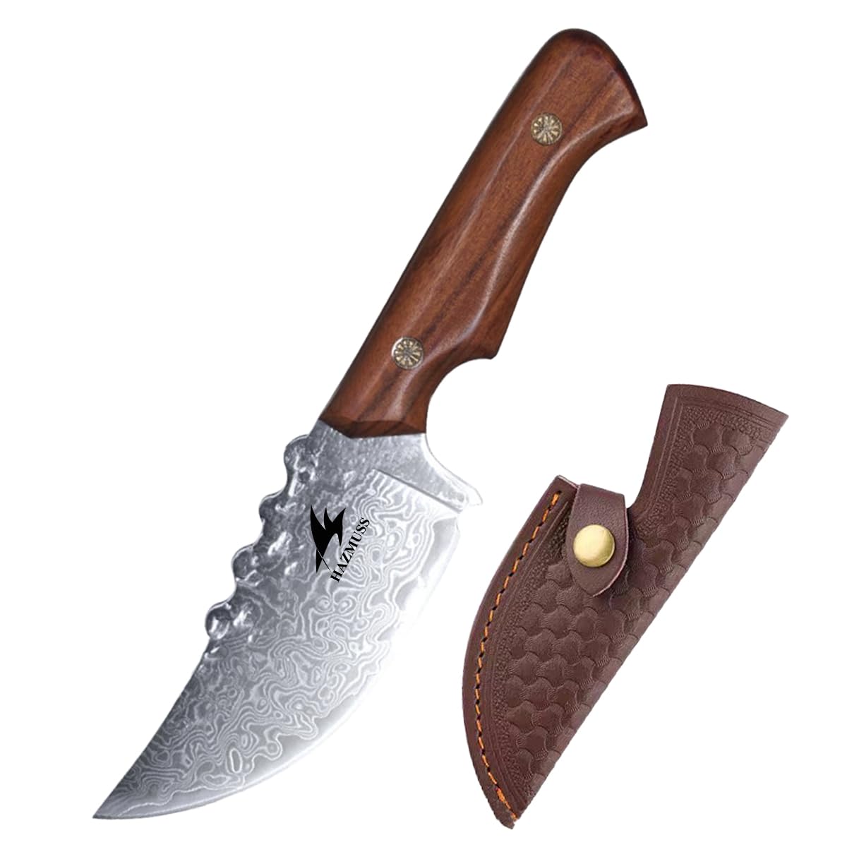 HAZMUSS Damascus Utility Knife with Sheath - Kitchen Knife - 3.8