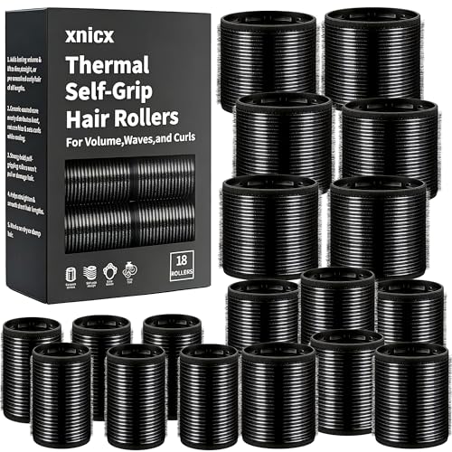 Image of xnicx 18pcs Hair Roller Set Hair Curlers,Self-Grip Ceramic Ionic Thermal Hair Rollers,Rollers Curlers to Sleep In for Hair Blowout Look,Salon Quality Rollers for Long Short Hair Black