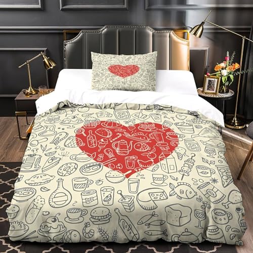 Housse de couette microfibre anti-plis parure de lit coeur rouge