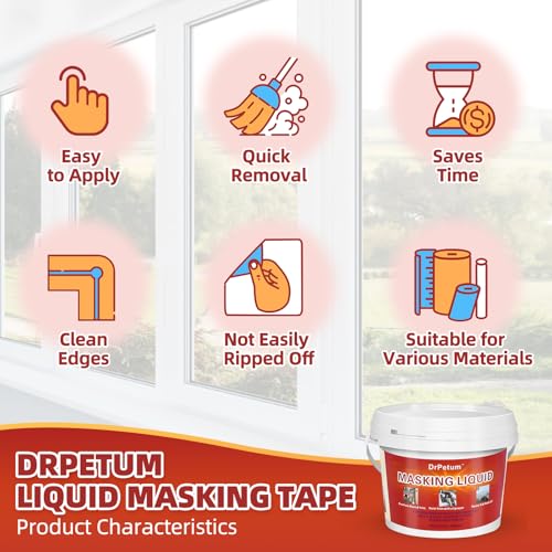 Image of Masking Liquid Tape, Transparent Peelable Coating for Protect Windows Glass, Used for Priming Windows, Floors and Non-Porous Surfaces Painting, 1 Quart (with Paint Brush)