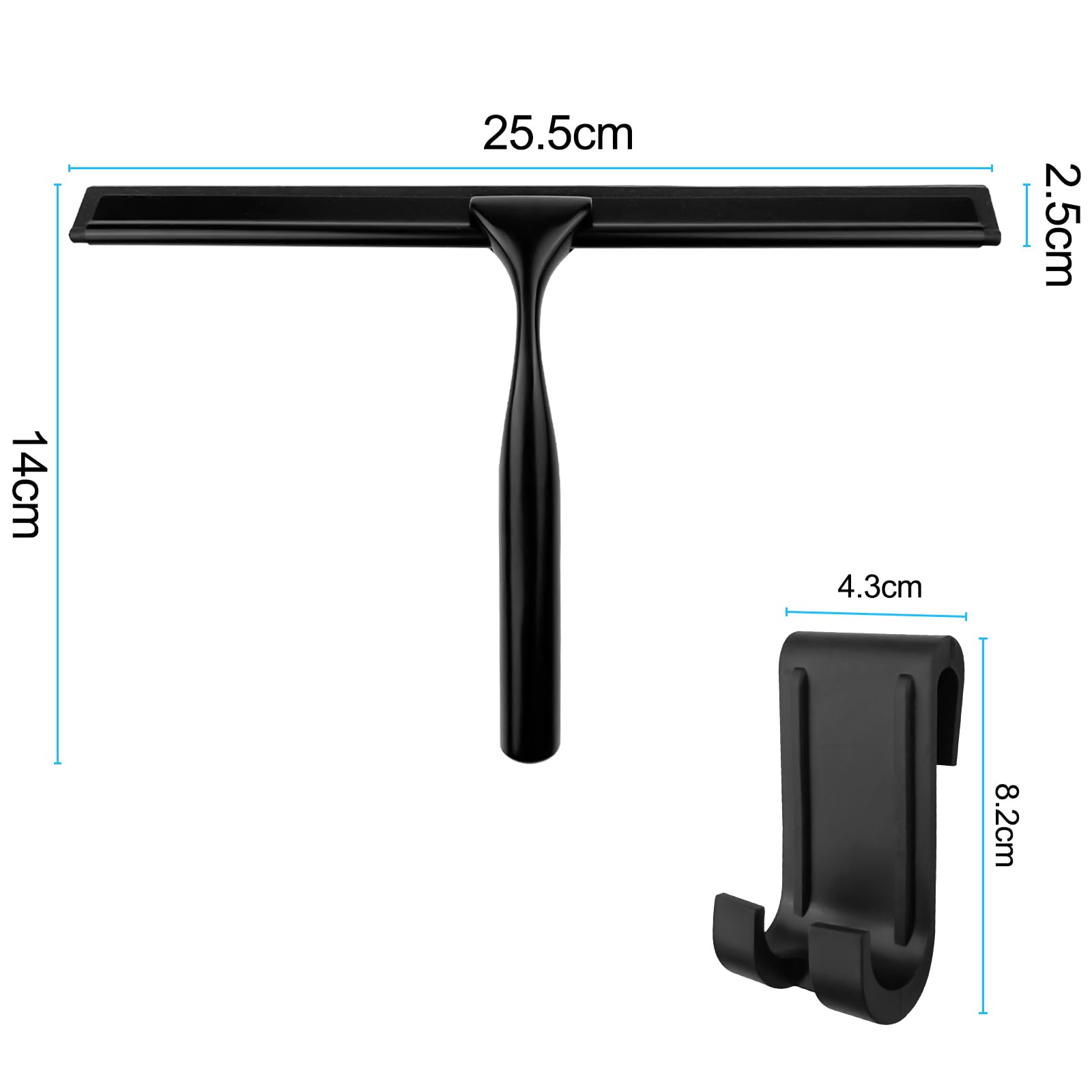 Rasqueta Limpiacristales para Ducha, Escobilla de Ducha 25.5cm, Limpia Cristales con Gancho, Negro Limpiacristales de Silicona, Herramientas de Limpieza del, para Ducha, Baño, Azulejos, Espej