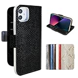 Koda | For iPhone 13Pro 対応 ケース手帳型 蛇柄 パイソン柄 ヘビ柄 耐衝撃 スマホケース サイドマグネットクローザー付き スタンド機能付き 手帳ケース 保護カバー (カラー：ブラック Black)