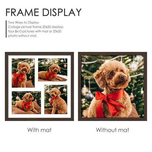 Image of DUENPY 20x20 Collage Picture Frame 8x10 Picture Frame Collage Displays Four 8x10 inch Photos Available Horizontal Wall Mounting Display and Vertical Walnut